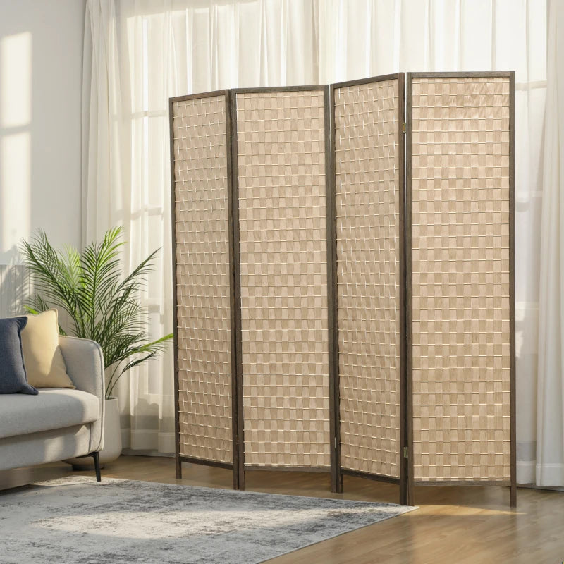 6 FT Room Divider, 4 Panel Folding Privacy Screen, Lightweight Handwoven Freestanding Partition for Home Office, Brown