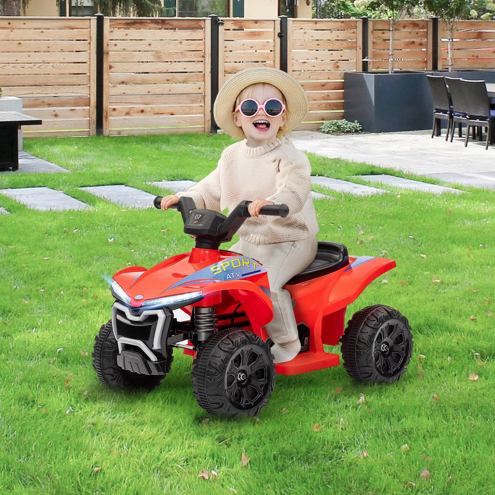 Qaba Kids ATV, 6V Battery Powered Electric Vehicle with Headlights, Forward/Reverse Switch for 18-36 Months, Red 