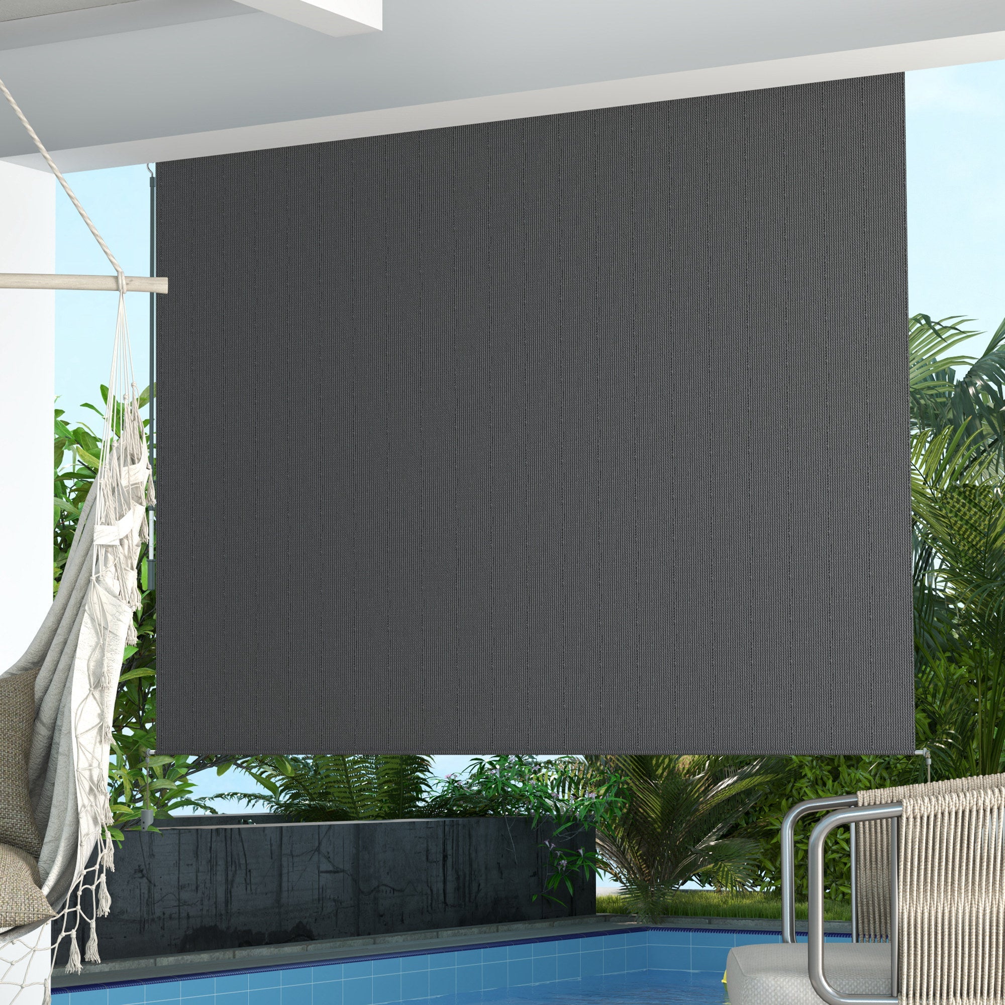 Outsunny 8' x 6' Patio Door Blinds, Outdoor Roller Shades, Cordless Roll Up Shade for Porch Gazebo, Dark Grey 