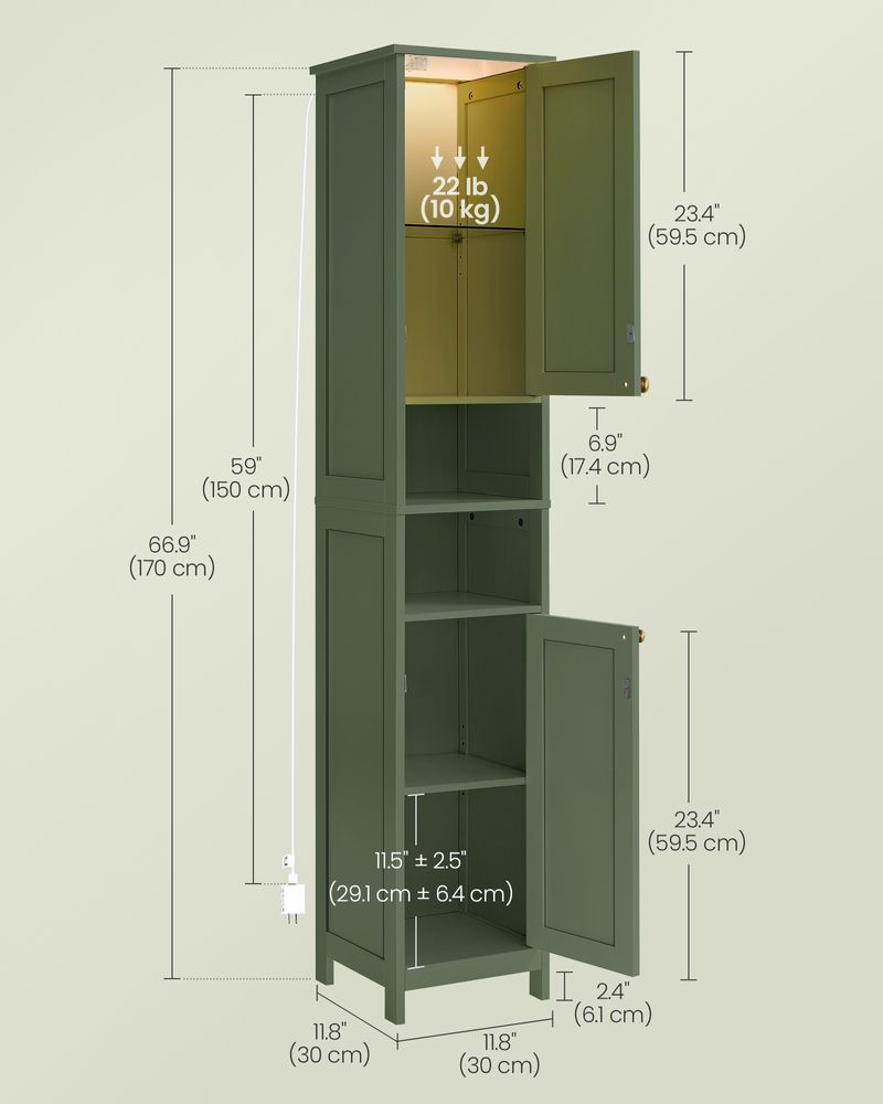 VASAGLE Tall Bathroom Cabinet with Lights 