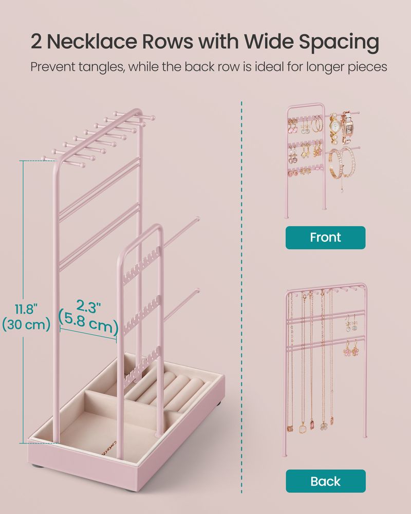 SONGMICS Jewelry Holder with Metal Frame and Velvet Tray 
