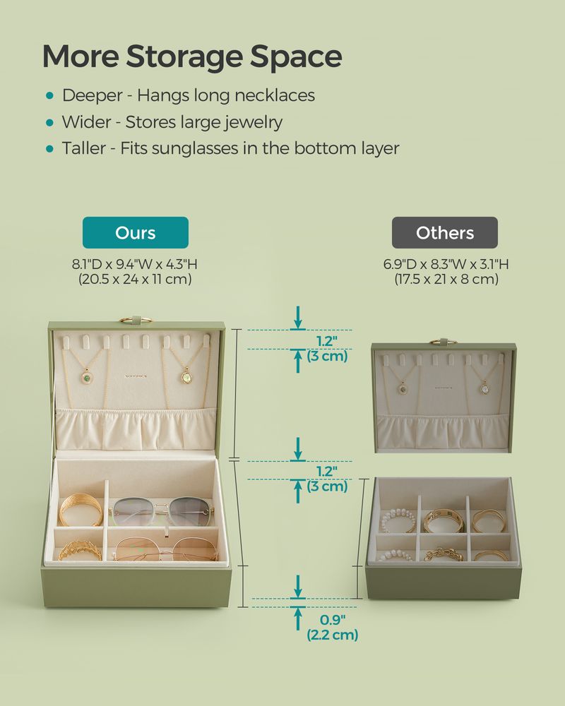 SONGMICS 2-Layer Jewelry Box with Handle and Removable Jewelry Tray 
