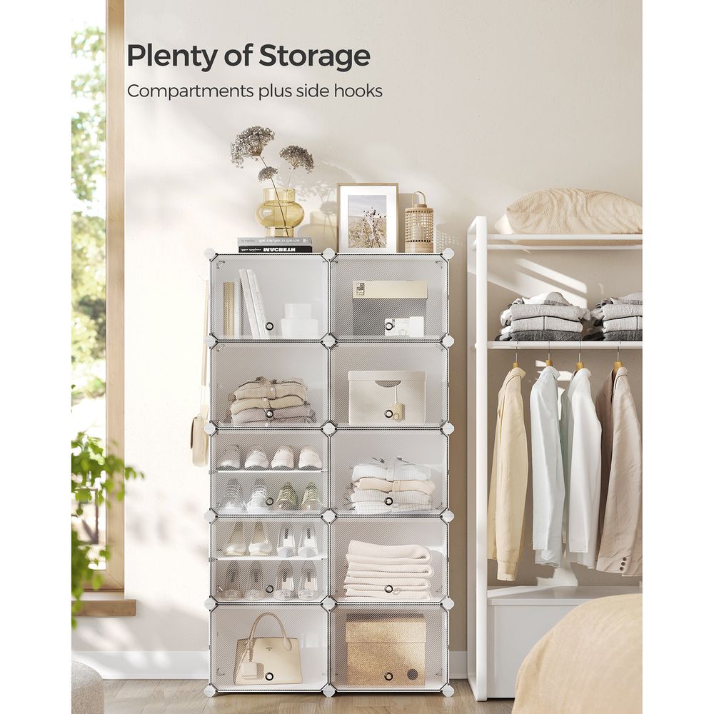 SONGMICS Cubes Plastic Shoe Rack with Doors, Holds Up to 16 to 48 Pair of Shoes 