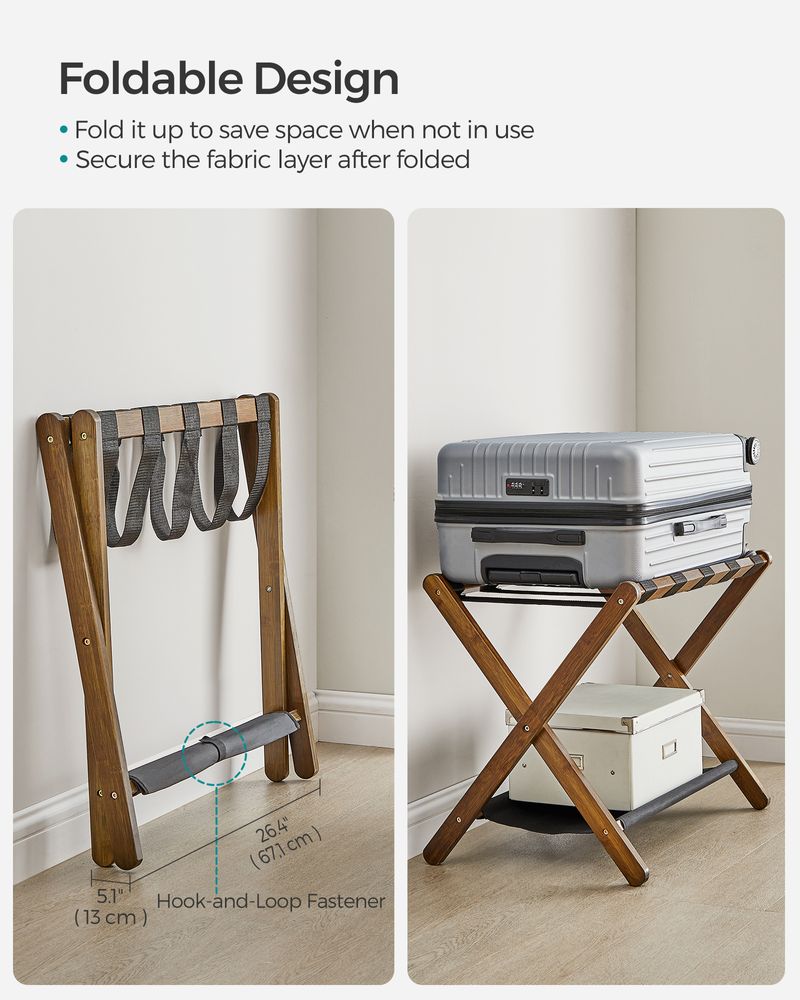 SONGMICS Folding Suitcase Stand with Storage Shelf 