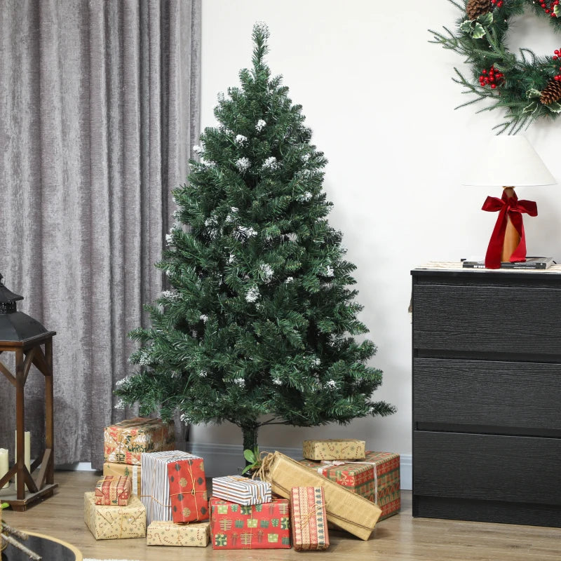 HOMCOM 6ft Frosted Pre-Lit Christmas Tree – Full Spruce with Dual Colour LED Lights, Hinged Design, Easy Assembly 