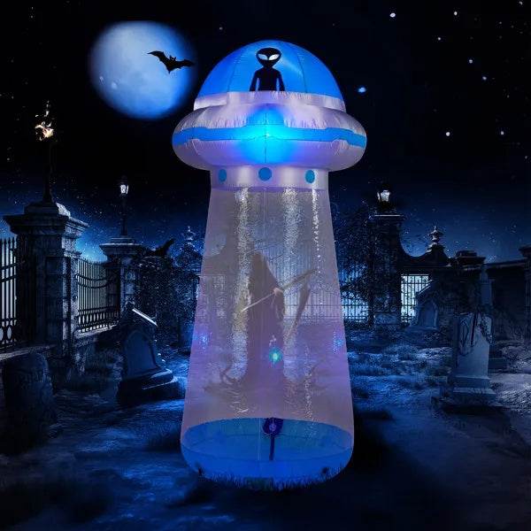 8.8 FT Halloween Inflatable UFO Yard Decoration, Fun Tall Blow Up Yard Decor With Built-in LED Lights And Stand Inside Design For Holiday Party Yard Lawn Garden Decor Indoor Outdoor 