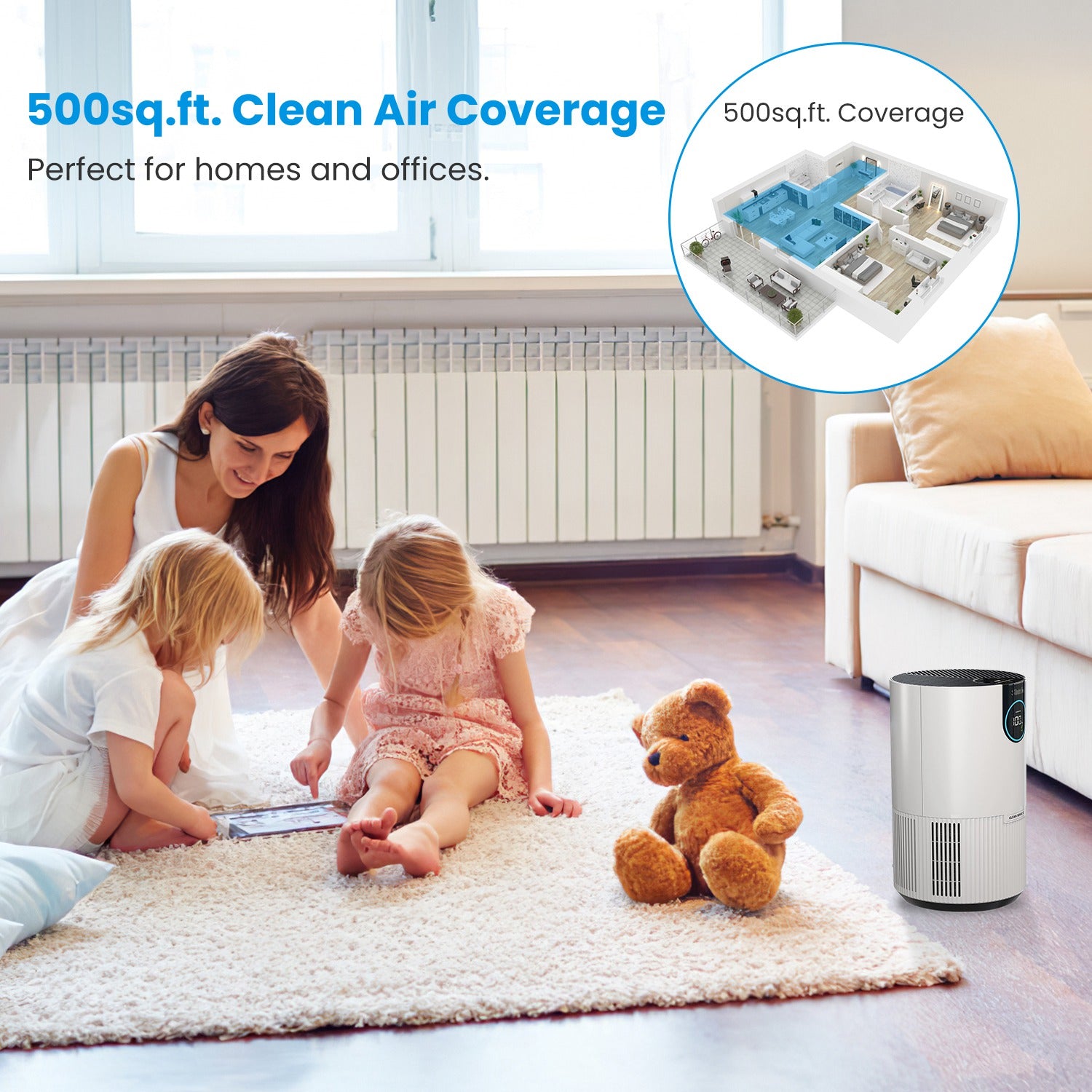 Shark HP102 Air Purifier with True HEPA Air Filter Covers Up To 500sq ft with 4 Fan Speeds Auto Modes Removes Smoke Dust Allergens Pollutants 