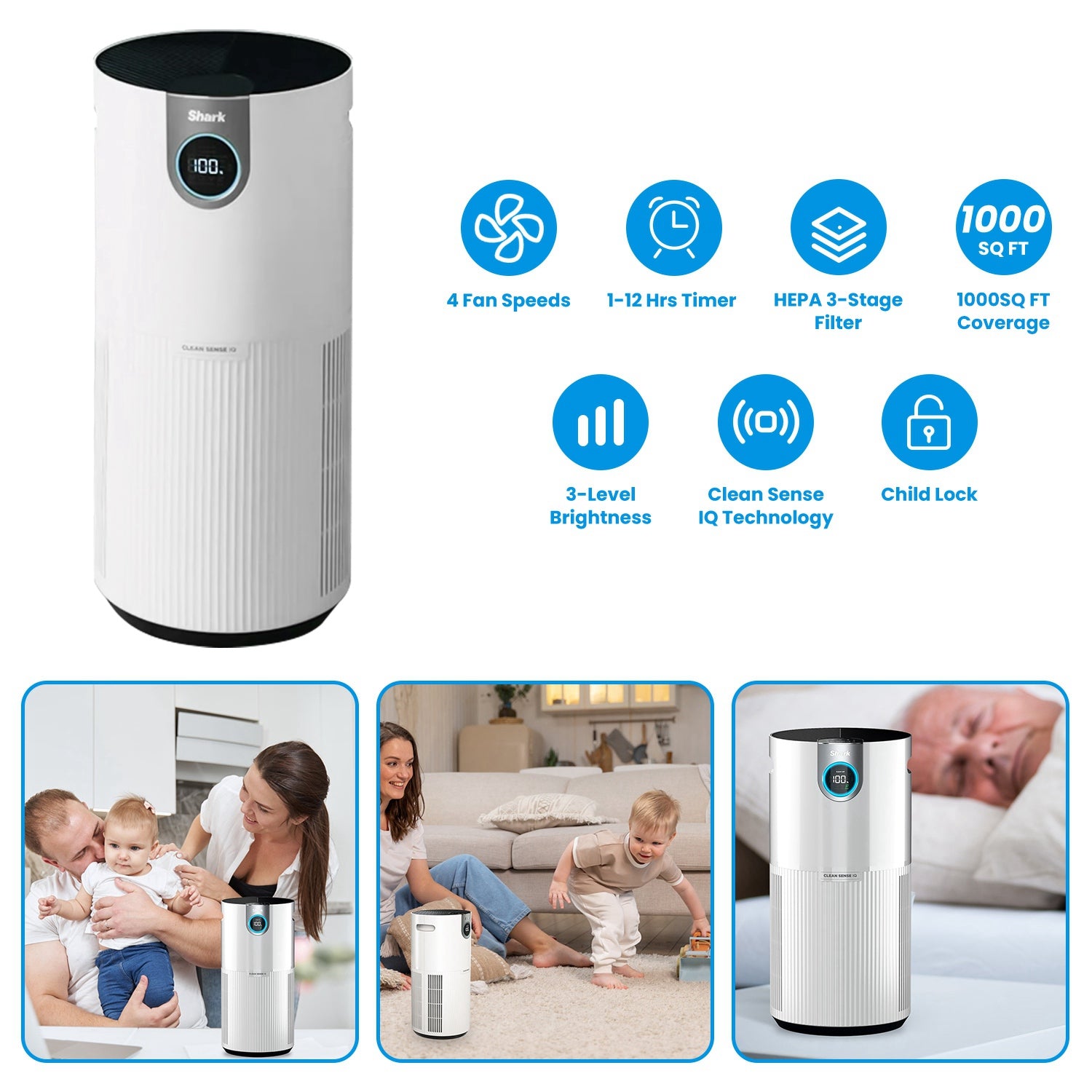 Shark HP200 Air Purifier with True HEPA Air Filter Covers Up To 1000sq ft with 4 Fan Speeds Auto Modes Removes Smoke Dust Allergens Pollutants 