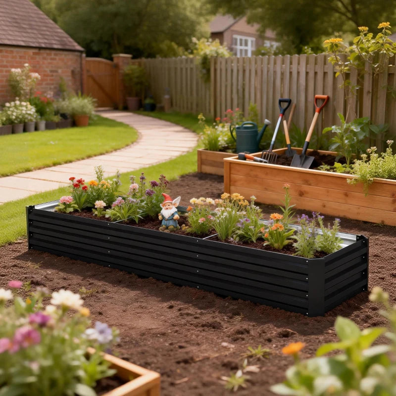 8'x2'x1' Galvanized Raised Bed, Large Elevated Planter Box for Growing Flowers, Herbs and Vegetables, Black