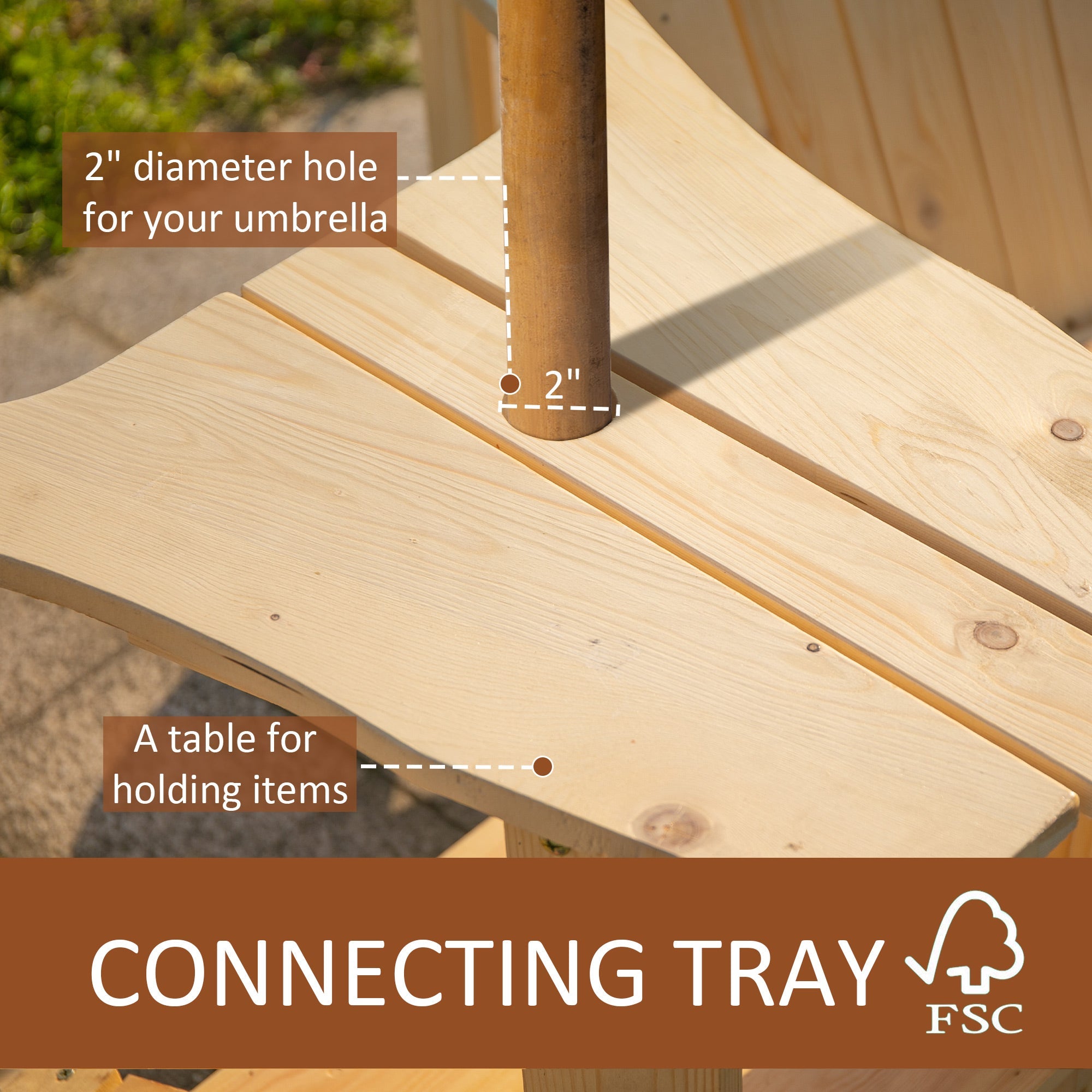 Outsunny Adirondack Chair Pair with Middle Table Tete-A-Tete Bench Outdoor Patio Wooden Reclined Natural 