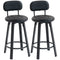 Bar Stools Set of 2, Upholstered Breakfast Bar Chairs with Footrest and Backrest for Kitchen Counter, Black