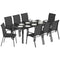 9 Pieces Patio Set with Stackable Chairs, Patio Dining Set with Glass Top for Garden, Patio, Backyard, Black