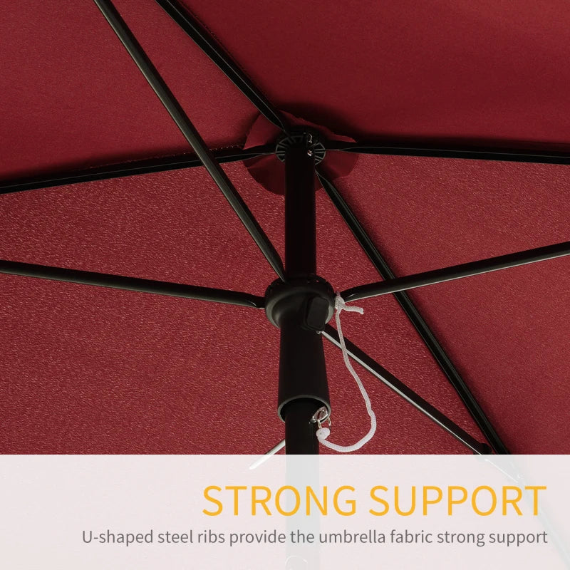 6.5x4ft Rectangle Patio Umbrella Aluminum Tilt Adjustable Garden Parasol Sun Shade Outdoor Canopy Wine Red