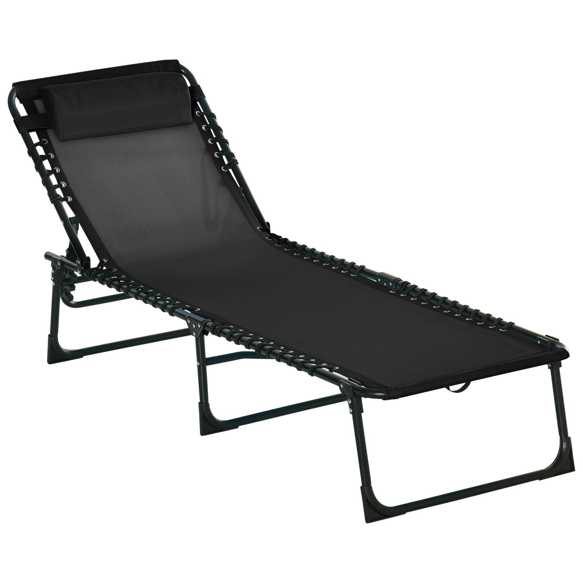 Outsunny Adjustable Folding Beach Bed 4-Level Reclining Lounger Lightweight Portable Camping Black 