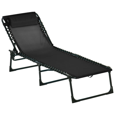 Outsunny Adjustable Folding Beach Bed 4-Level Reclining Lounger Lightweight Portable Camping Black 