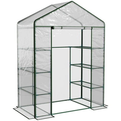 Outsunny Portable Walk-In Garden Plant Greenhouse 56" 4 Shelves Zipper Door Grow Vegetables Flowers Climate Transparent 