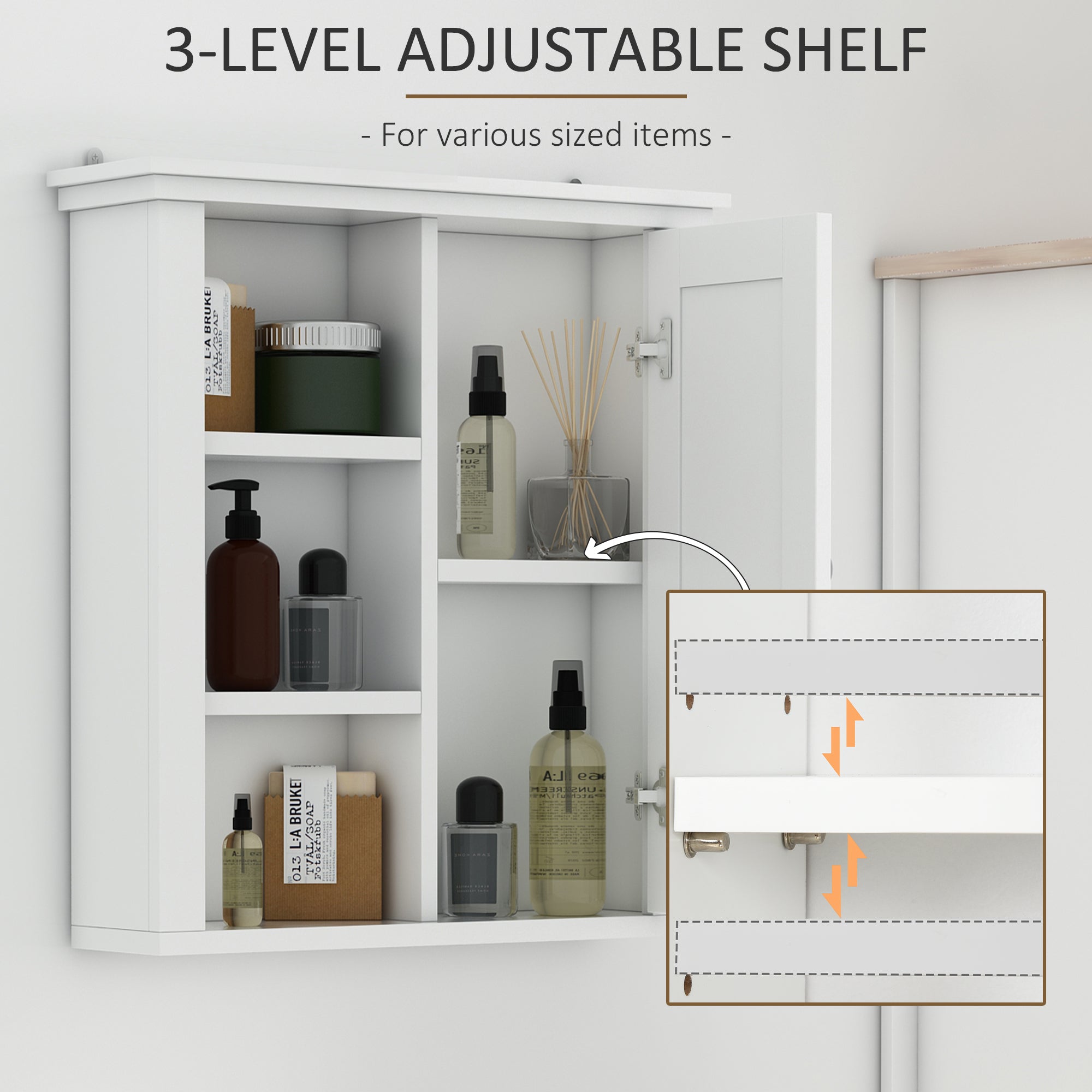 HOMCOM White Wall-Mounted Cabinet: 3-Shelf Bathroom Medicine Storage for Organized Laundry Rooms & Hallways 