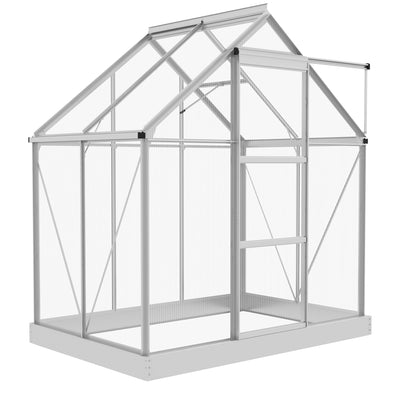 Outsunny Walk-In Greenhouse 6' x 4' Polycarbonate Aluminium Frame Sliding Door Window Foundation Silver 