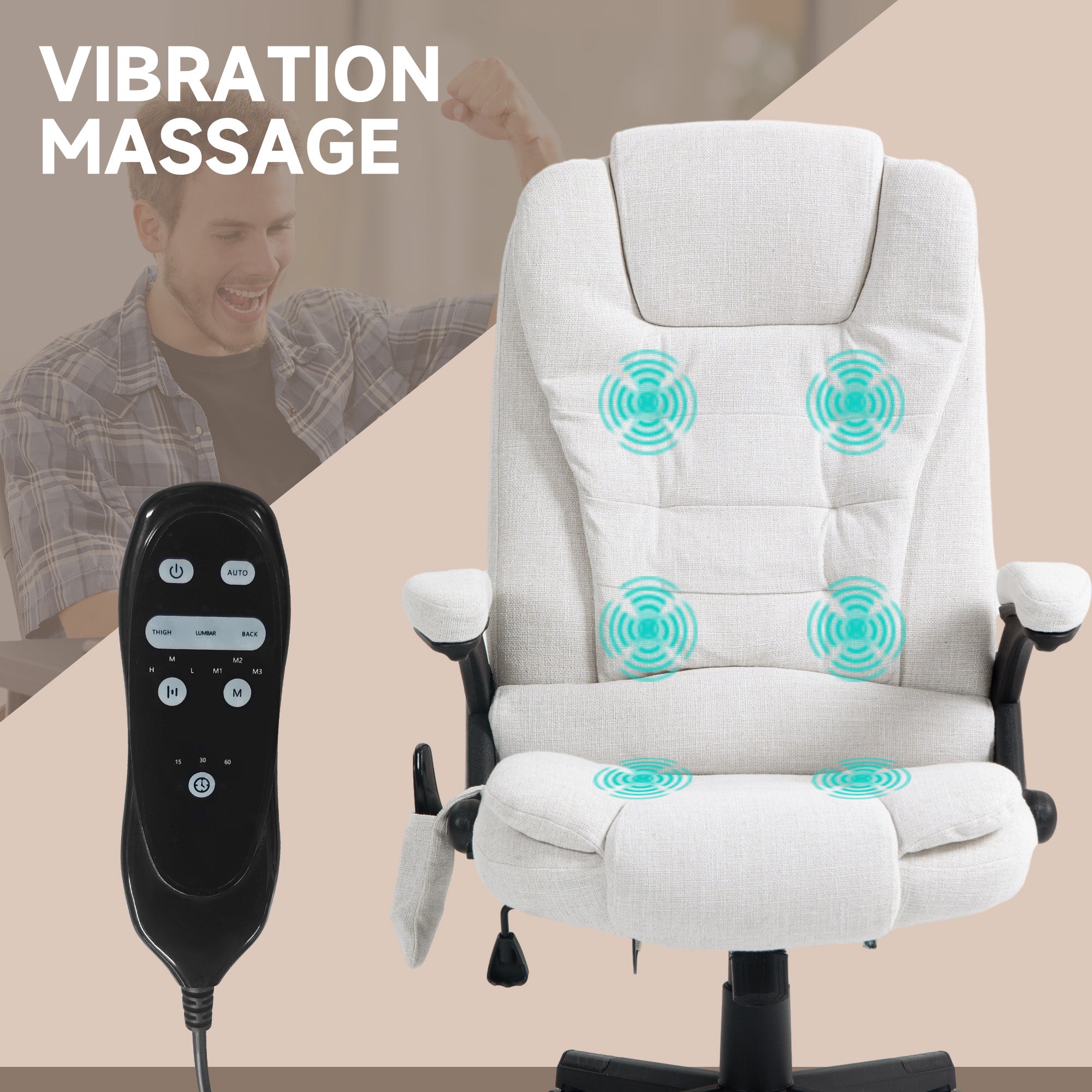Vinsetto 6 Point Vibrating Massage Office Chair High Back Executive Chair with Reclining Back, Swivel Wheels, White 