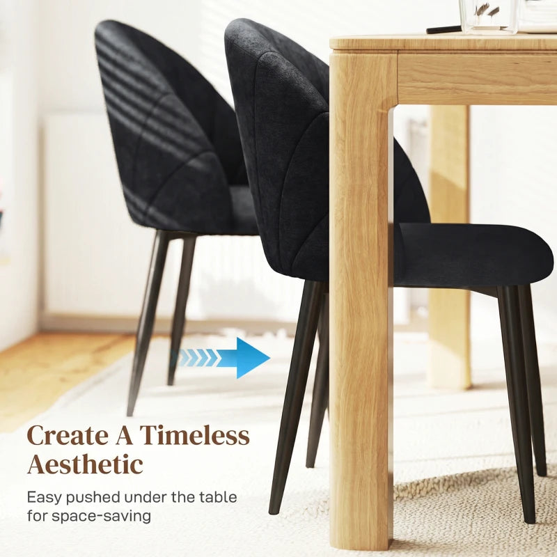 Modern Dining Chairs Set of 4, Upholstered Dining Room Chairs with Metal Legs, Shell Backrest, Padded Seat, Black