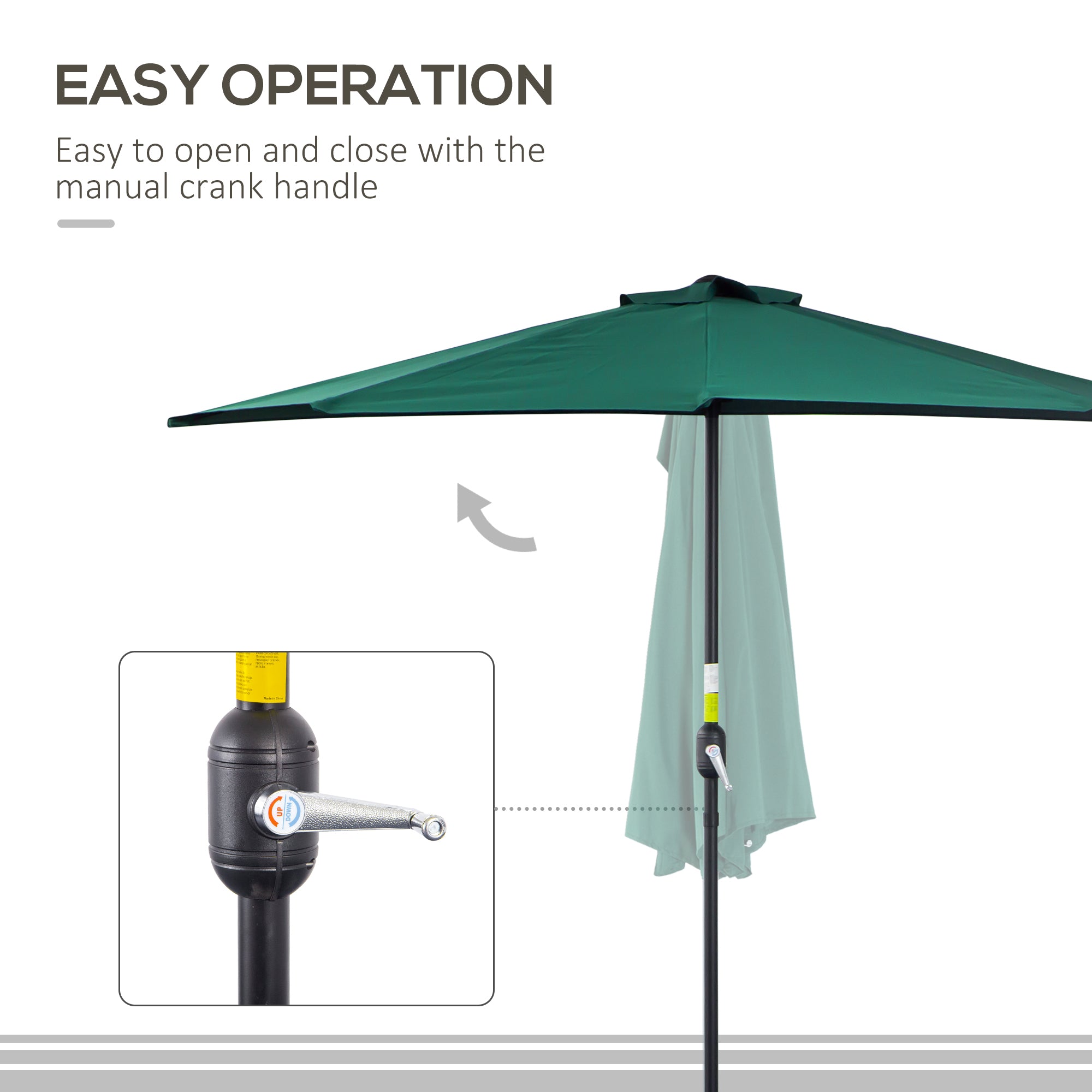 Outsunny Balcony Umbrella: 9ft Half Round Patio Garden Parasol Sun Shade Dark Green 