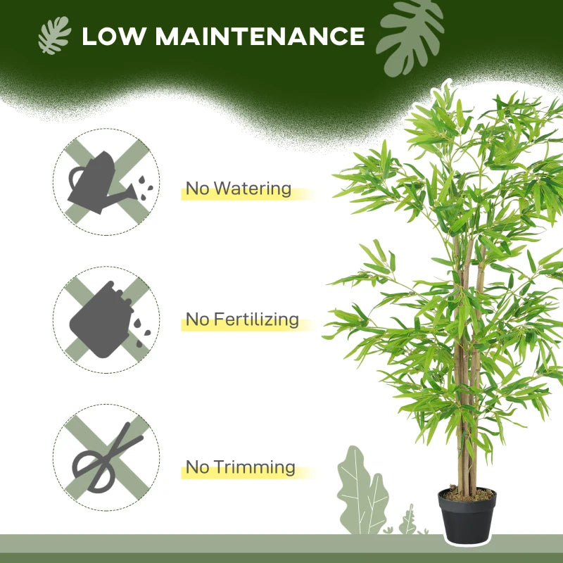 Artificial Bamboo Tree Set of 2, 5ft Fake Tree with Realistic Leaf and Natural Trunk, Decorative Plant in Nursery