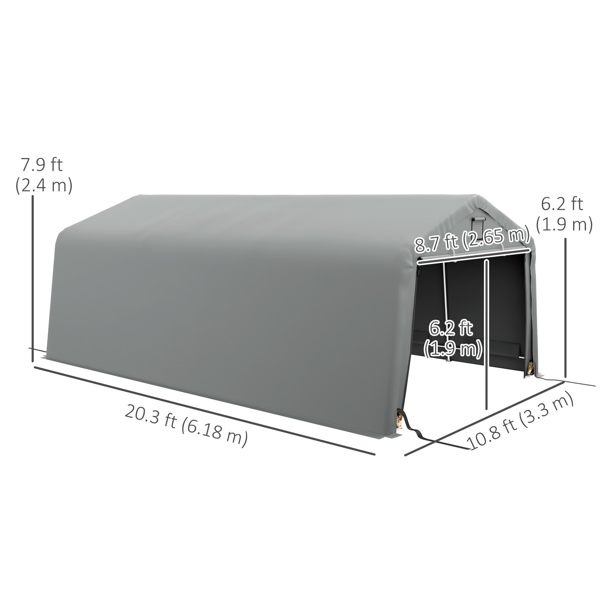 Outsunny Portable Garage 11x20 ft Heavy Duty Carport Canopy Grey with Ventilation Windows Roll-up Door 