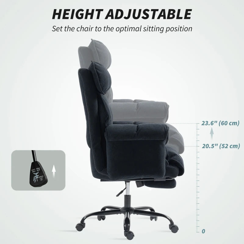 Desk Chair, Computer Office Chair with Footrest, Adjustable Backrest and Headrest, Black