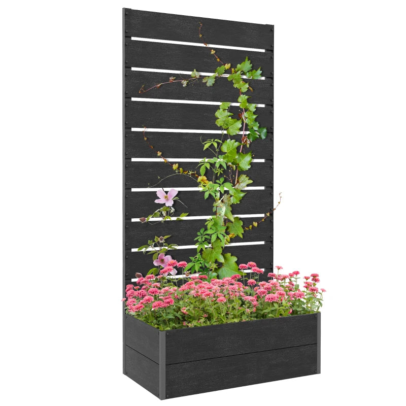 Raised Garden Bed with Trellis, Freestanding Elevated Planter Box for Climbing Vines, 28" x 15" x 59", Black