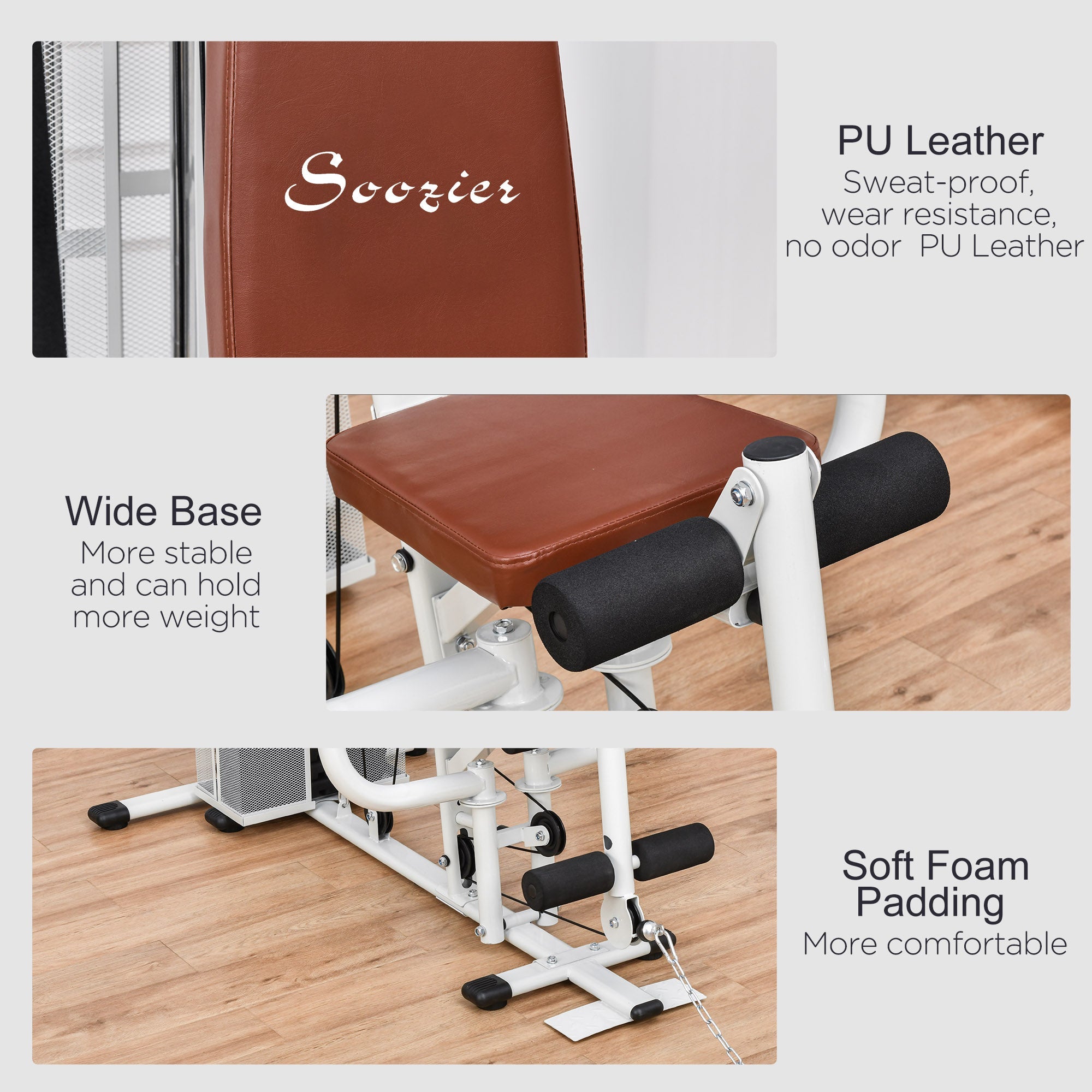Soozier Home Gym, Multifunction Gym Equipment Workout Station with 100Lbs Weight Stack for Lat Pulldown, Leg Extensions, Preacher Bicep Curls, Triceps Pulldowns, Chest Press, White 
