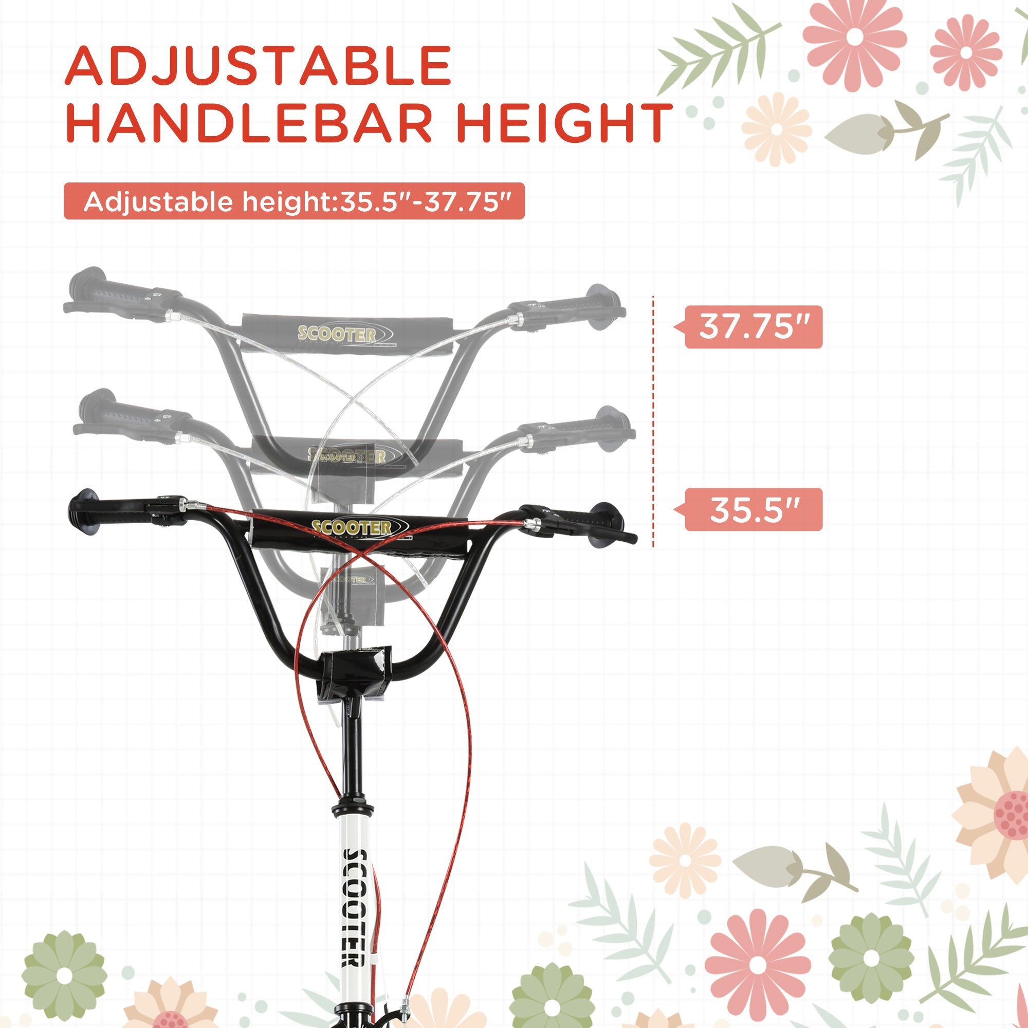 Aosom Youth Kick Scooter: Adjustable Handlebar, Dual Brakes, Inflatable Wheels for Teens 5+ - White 