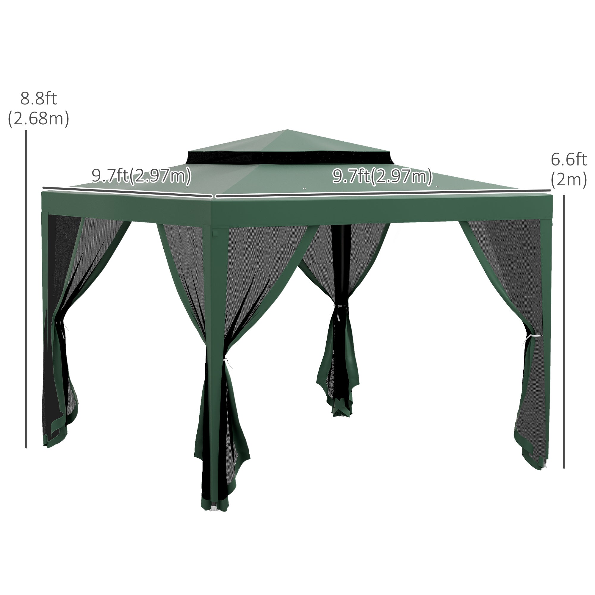 Outsunny 10' x 10' Outdoor Canopy Tent Party Tent with Mesh Netting and Double Tier Roof for Backyard, Garden, Patio, Green 