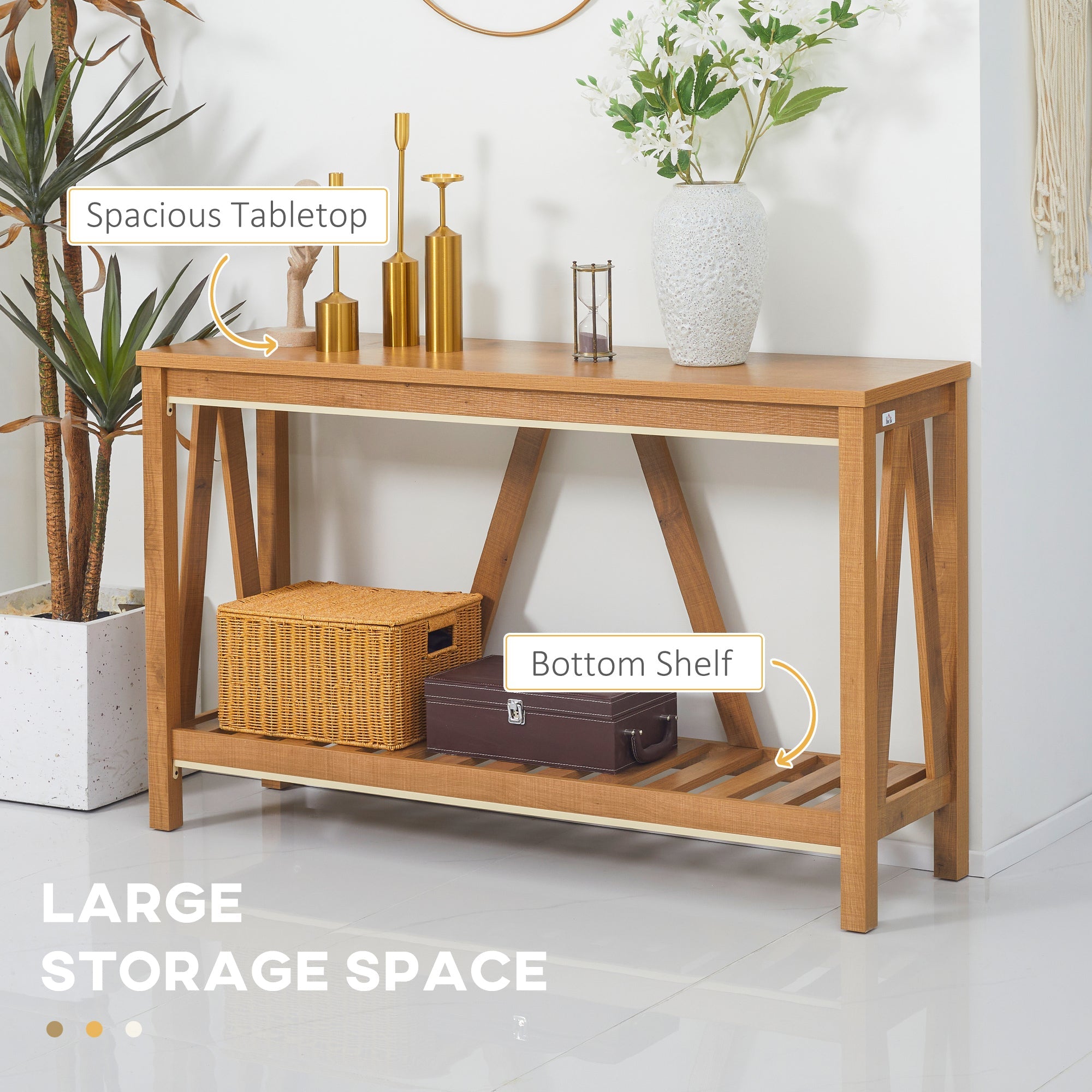HOMCOM Rustic Console Table: Farmhouse Sofa Table with Storage Shelf & Anti-Tipping Design, Living Room/Bedroom/Entryway, Brown 