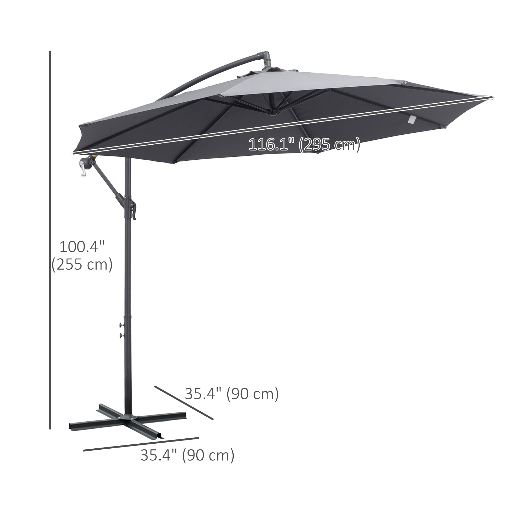Outsunny Banana Hanging Rattan Umbrella Set: 10ft Cantilever Patio Sun Parasol with Base, Grey 