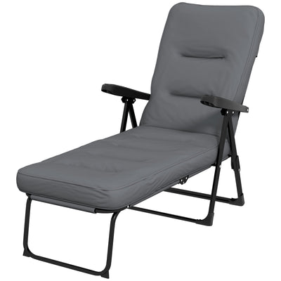 Outsunny Padded Outdoor Lounge Chair Folding Recliner with Adjustable Back Footrest Cushioned Light Grey 