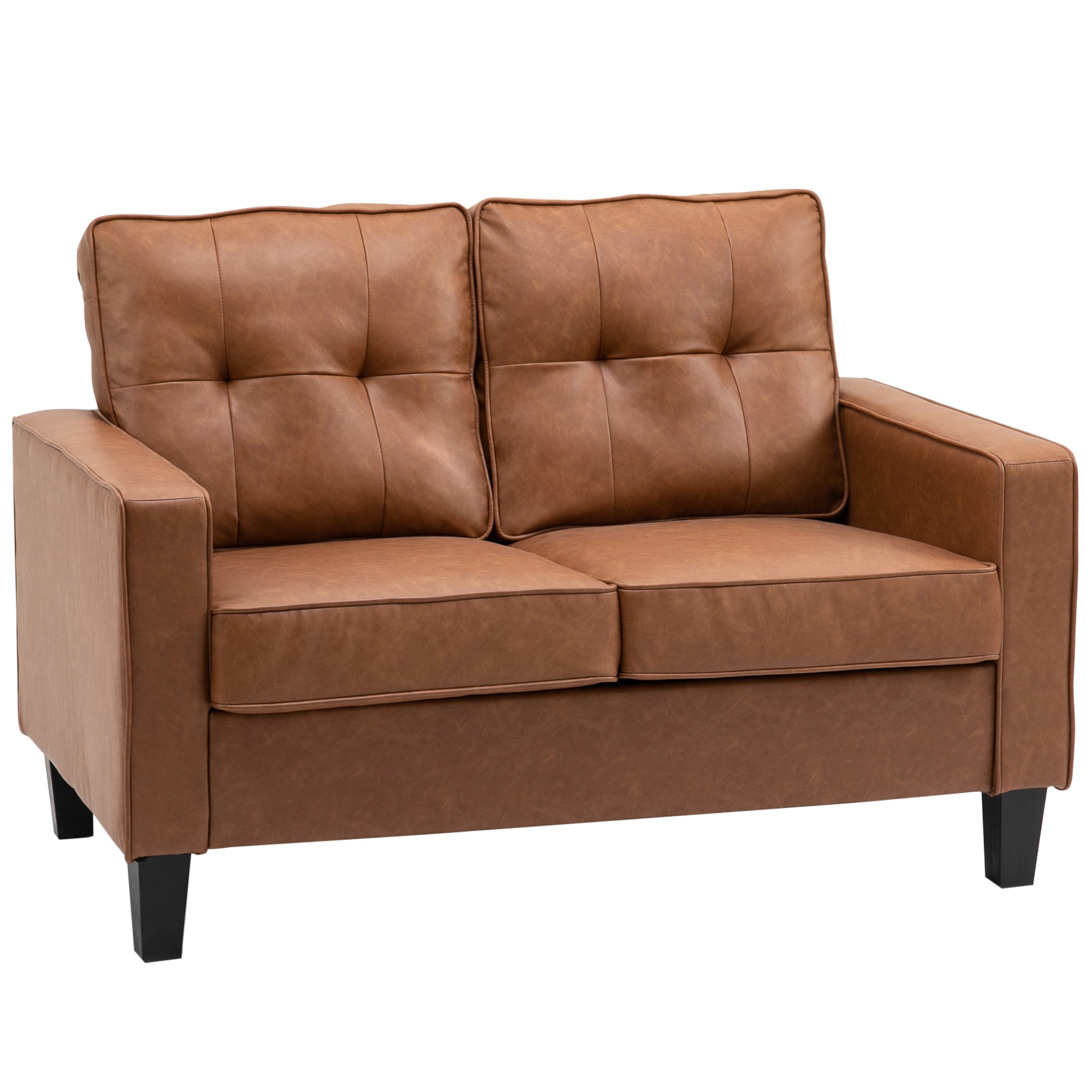 HOMCOM Brown 51" PU Leather Double Sofa with Sponge Padding and Tufted Back Comfortable Seating 