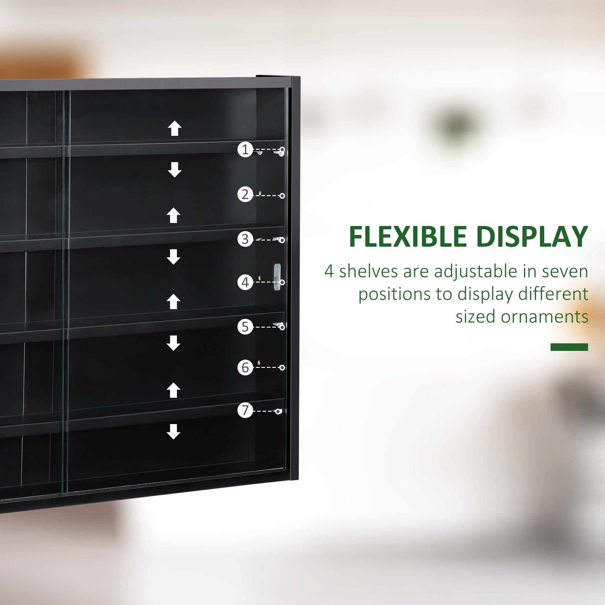 HOMCOM Display Delight: Unique 5-Tier Wall Shelf Cabinet with 2 Glass Doors, 4 Adjustable Shelves, Perfect for Home Decor, Black Finish 