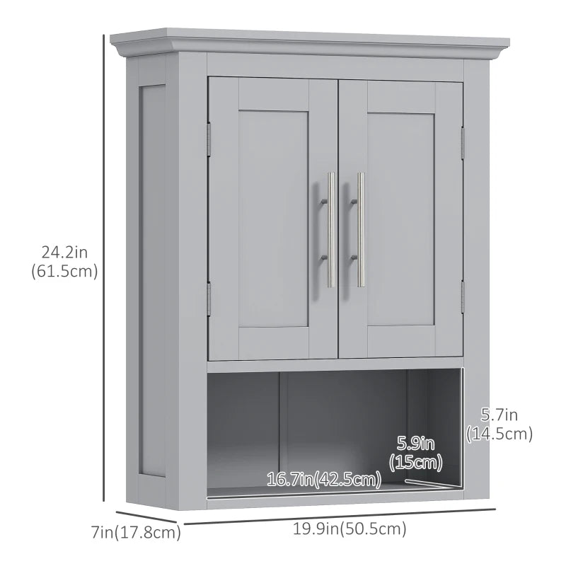 Bathroom Wall Cabinet, Medicine Cabinet, Toilet Storage Cabinet with Shelf for Living Room and Entryway, Grey
