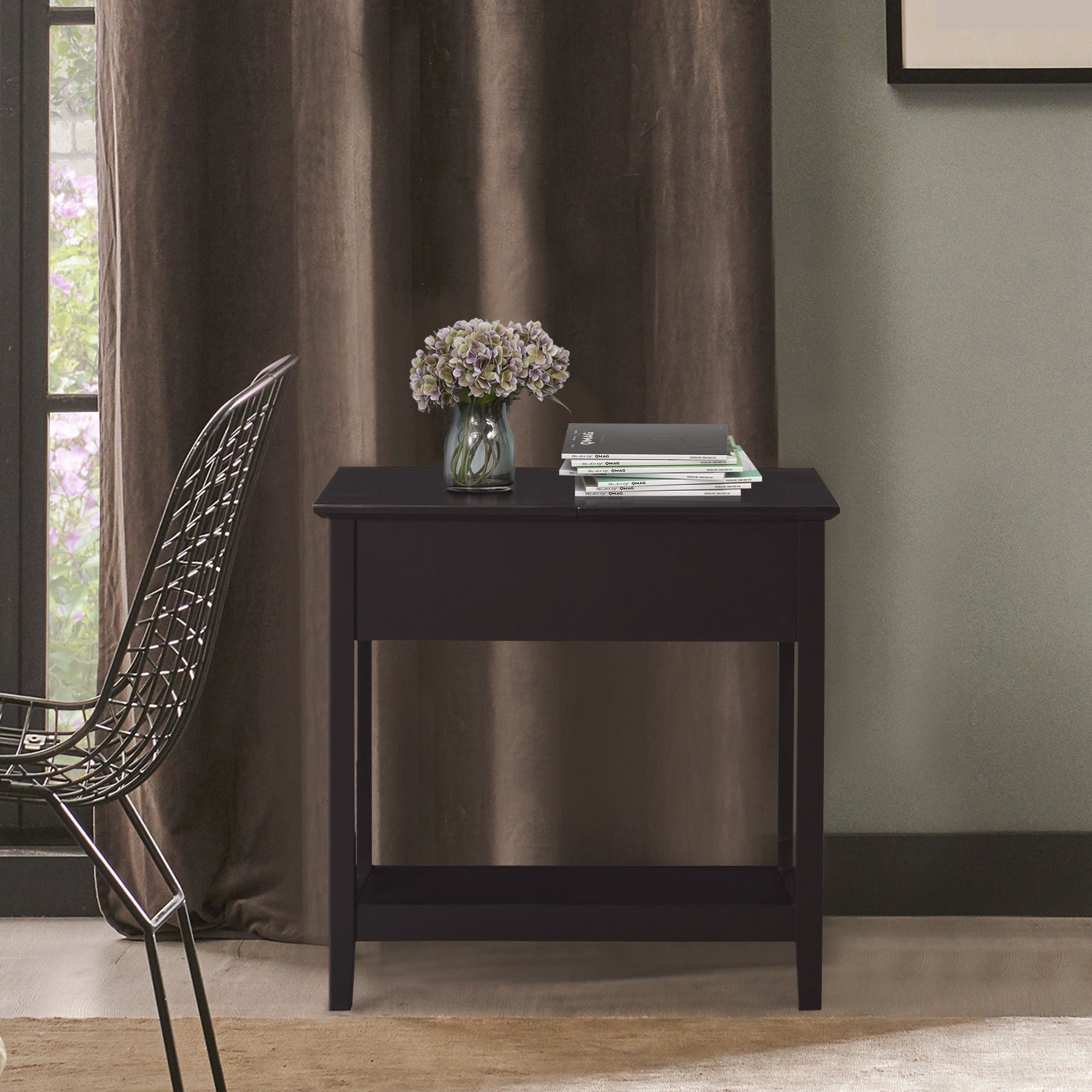 HOMCOM Flip-Top Side Table: Narrow End Table with Storage Shelf, Space-Saving Furniture for Living Room, Bedroom, Rich Dark Coffee 