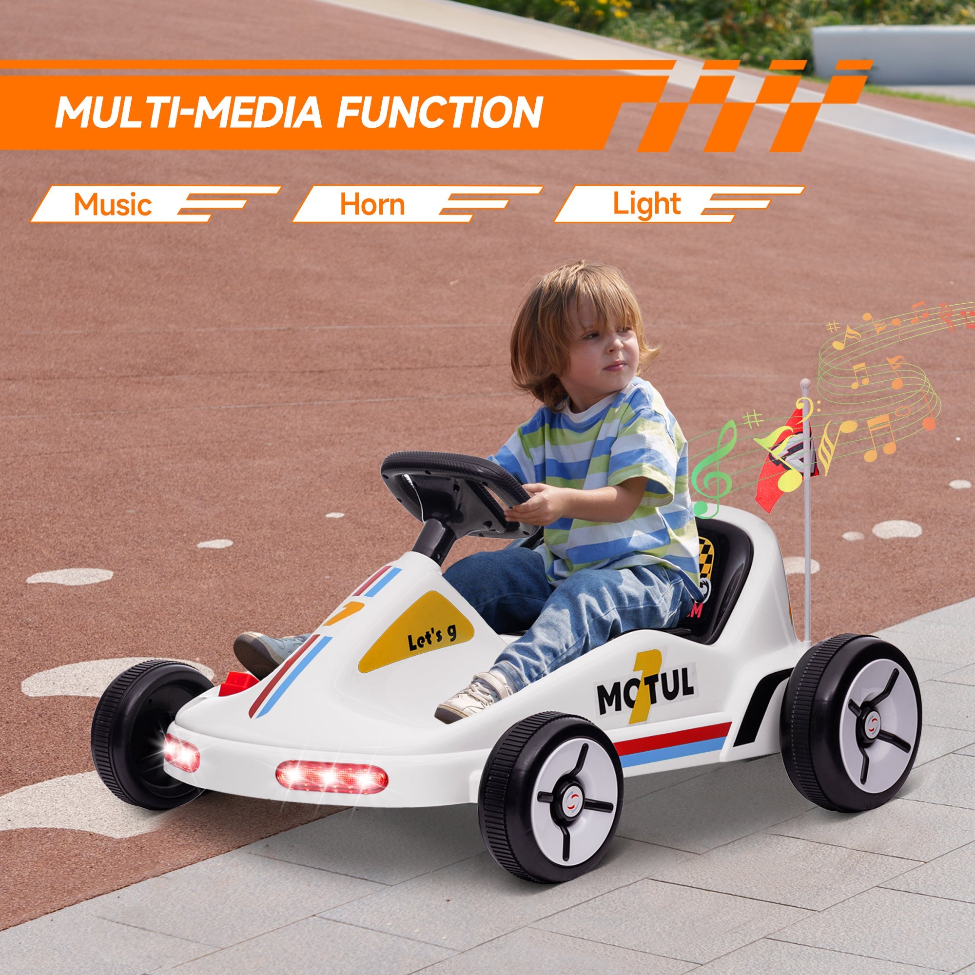 Qaba 6V Electric Go Kart for Aged 3-5 Kids with Music, Light, Horn, White 