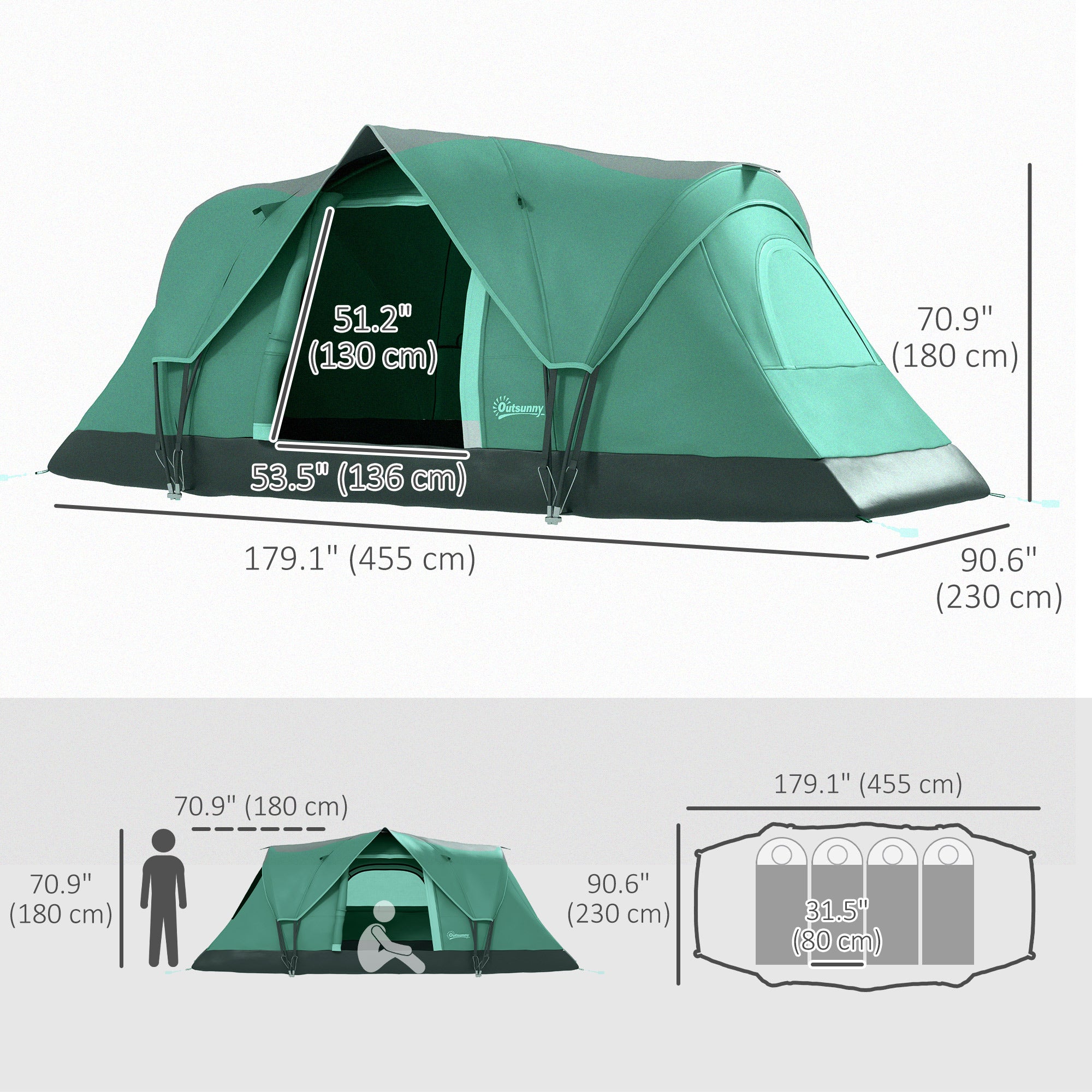 Outsunny 5-6 Person Family Tent, Outdoor Camping Tent with Lighting Hook, Carrying Bag for Camping, Hiking and Travelling, Green 