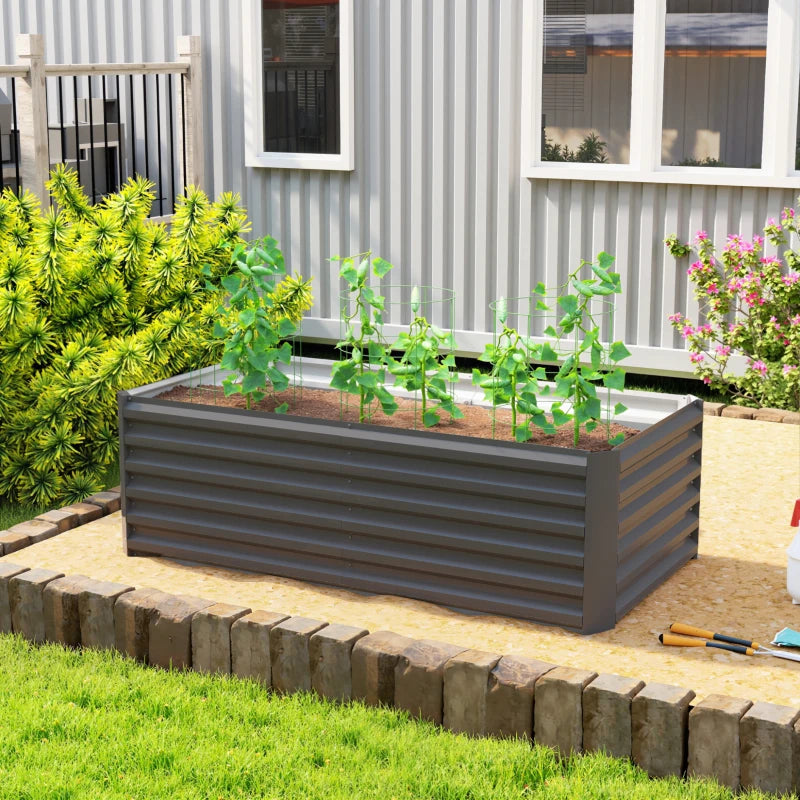 6' x 3' x 2' Raised Garden Bed, Galvanized Planter Box for Growing Flowers, Herbs and Vegetables, Dark Grey