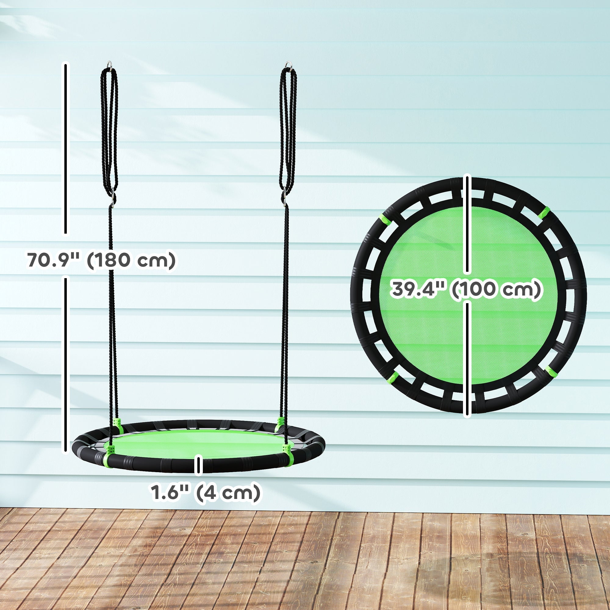 Qaba 39 inch Saucer Tree Swing Set for Kids with Adjustable Hanging Ropes for Outdoor, Backyard, Green 