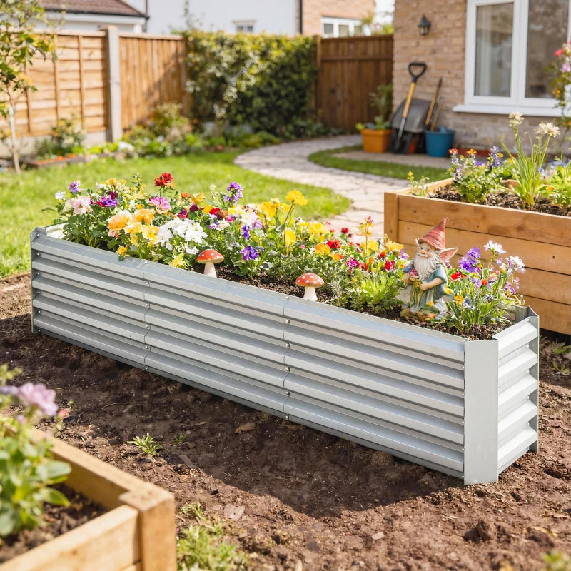 8 x 1.3 x 1.5ft Galvanized Raised Garden Bed, Reinforced Outdoor Planter Box with Open Bottom, Silver