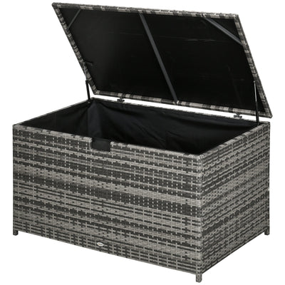 Outsunny 113 Gallon Outdoor Storage Box, Rattan Deck Box for Indoor, Patio Furniture Cushions, Pool Toys, Garden Tools, Grey 
