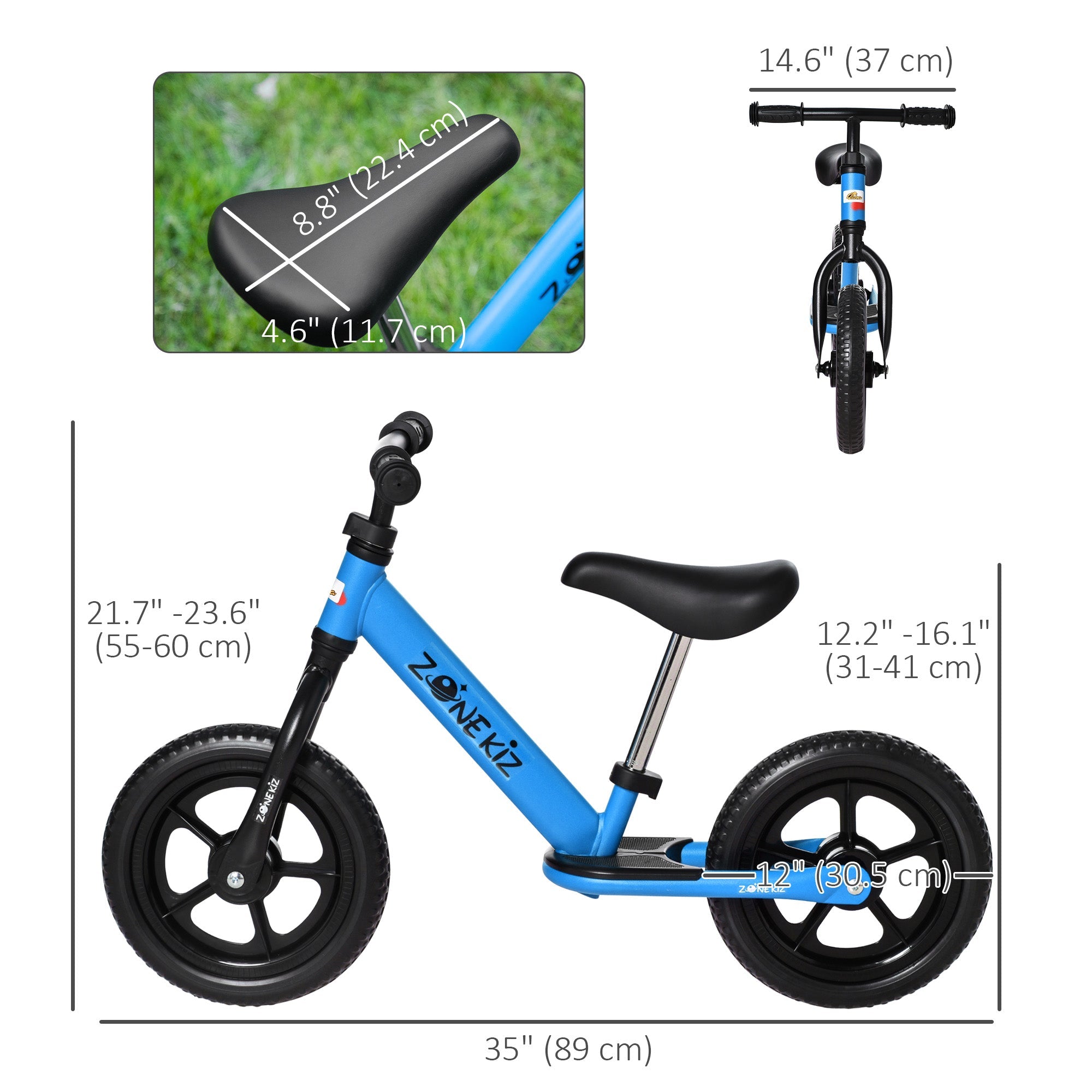Aosom Qaba 12 Kids Balance Bike No Pedal Training Bicycle Adjustable Seat Handlebar Toddler Bike 3 - 5 Years 