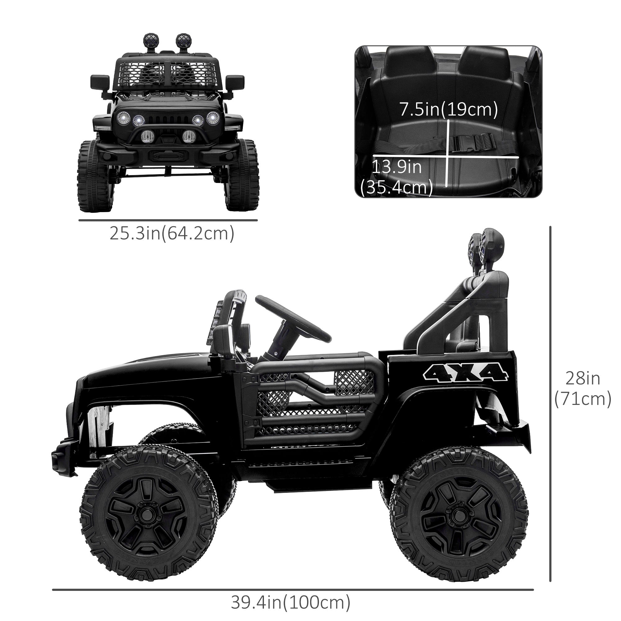 Aosom 12V Battery Powered Kids Ride On Car Off Road Truck Toy w/ Parent Remote, Black 