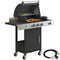 Outsunny 3 Burner Propane Gas Grill with Side Burner, 36,000 BTU BBQ Grill with Cast Iron Grates, Wheels, Warming Rack, Cabinet