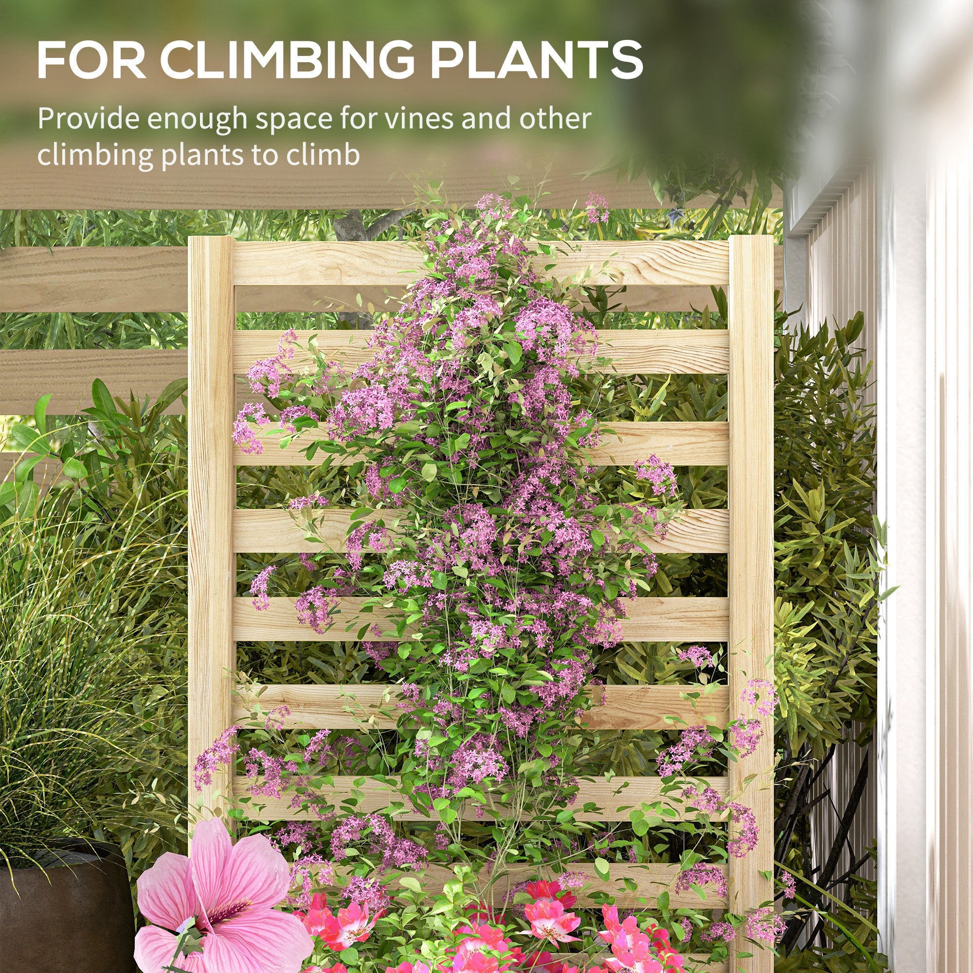 Outsunny Wood Planter Box with Trellis for Climbing Plants, Raised Garden Bed for Outdoor Flowers Herbs, 91"x24"x43", Natural 
