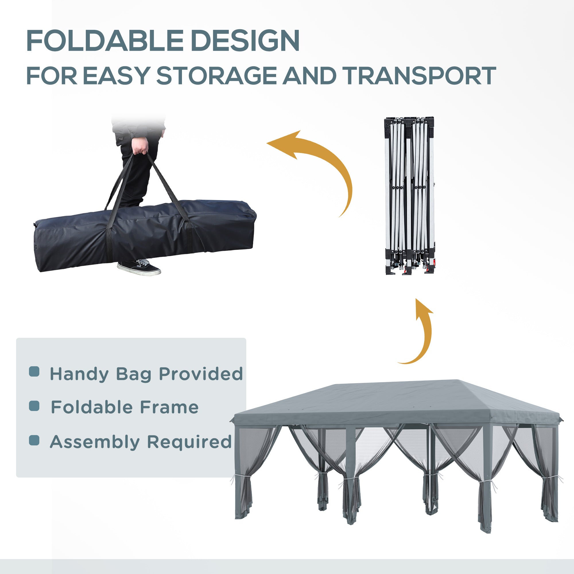 Outsunny 10' x 20' Pop Up Canopy Tent, Instant Canopies with 6 Removable Mesh Sidewalls, Carry Bag, Gray 